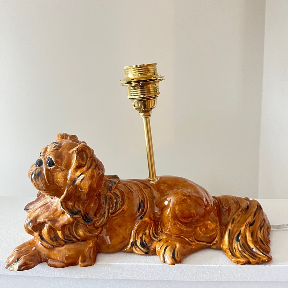 Brown Ceramic Dog Lamp